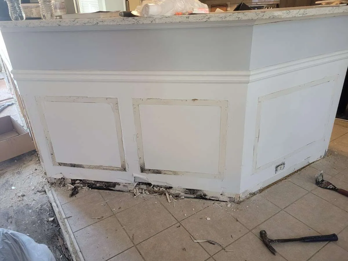 Water damage and mold on kitchen during Sewage Cleanup & Sanitation in White City